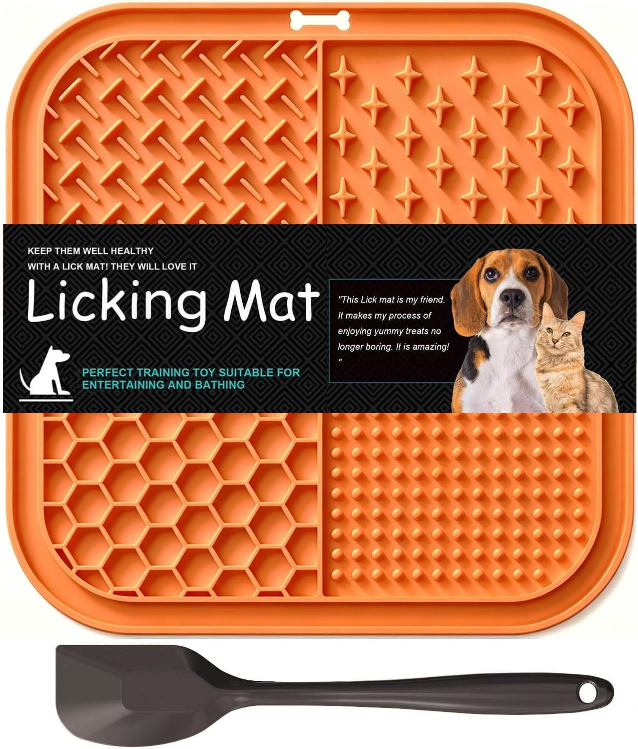 Licking Mat for Dogs & Cats with Suction Cups, 1 Pack Square Silicone Dog Slow Feeder Lick Pat for Anxiety Relief, Dog Toys to Keep Them Busy, Pets Bathing Training Grooming Mat 7.8 * 7.8 Inches