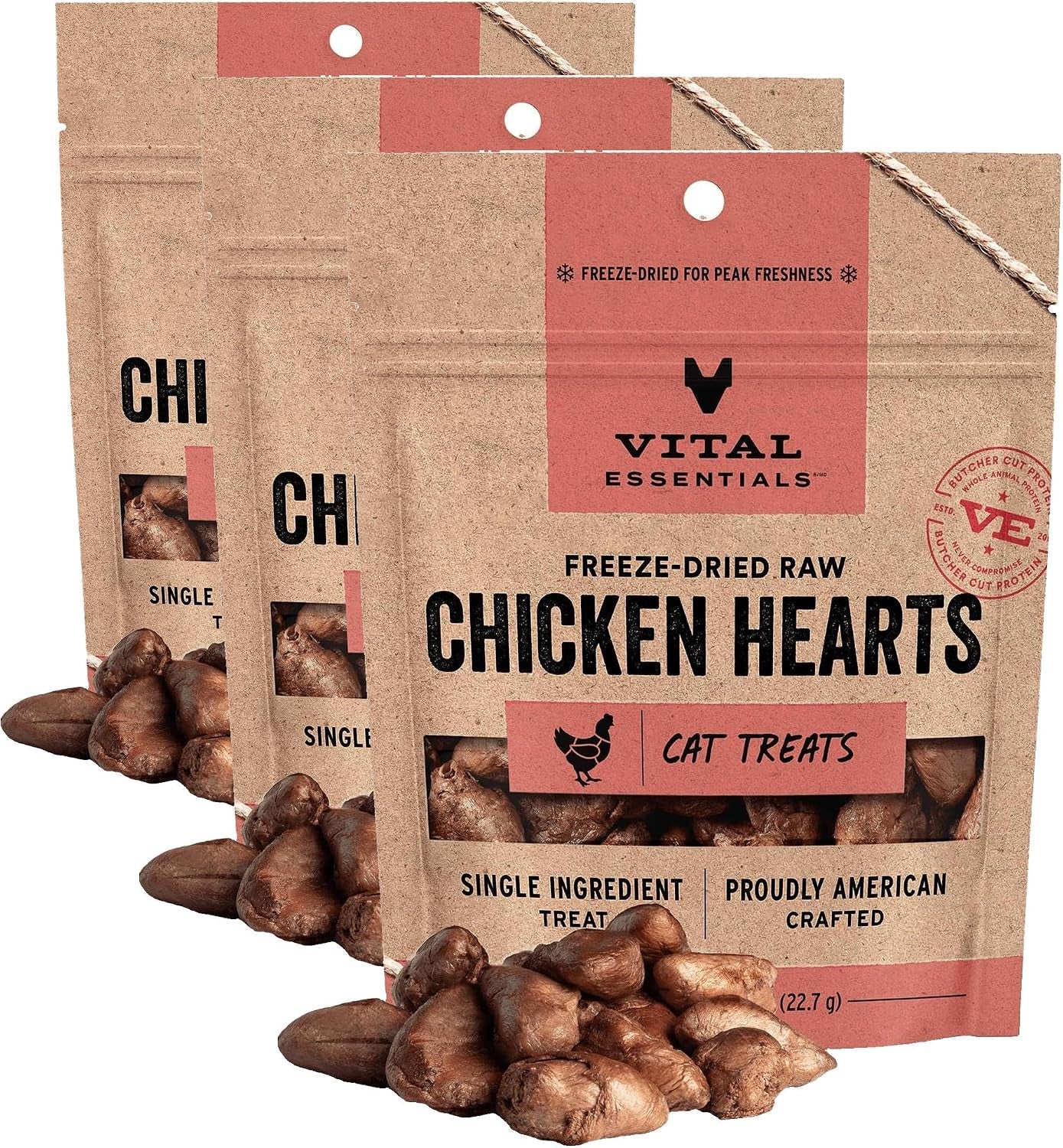 Freeze Dried Raw Chicken Hearts Cat Treats | Single Ingredient | Premium Quality | Grain Free, Healthy Treats for Cats, 0.8 Oz Bag