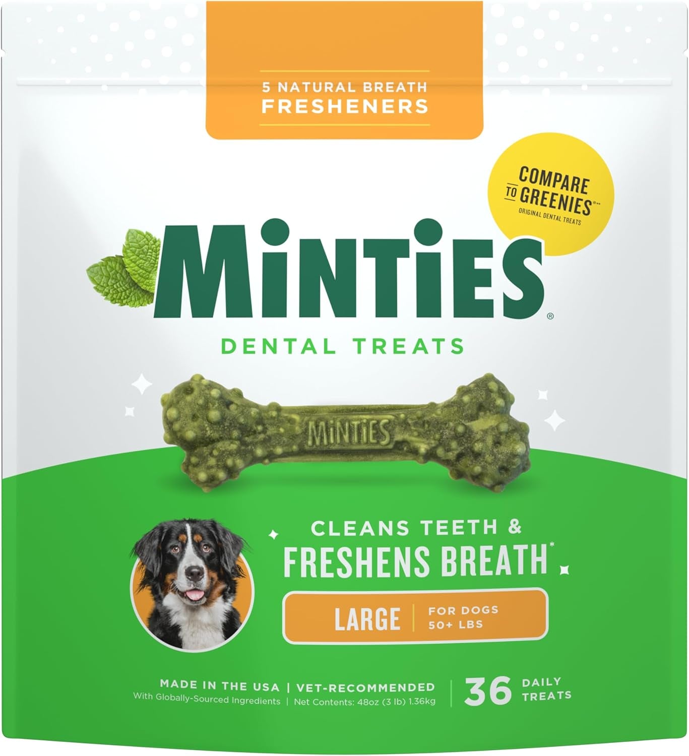 Dental Chews for Dogs, 20 Count, Vet-Recommended Mint-Flavored Dental Dog Treats for Medium Sizes 25-50 Lbs, Bones Clean Teeth, Fight Bad Breath, and Removes Plaque and Tartar