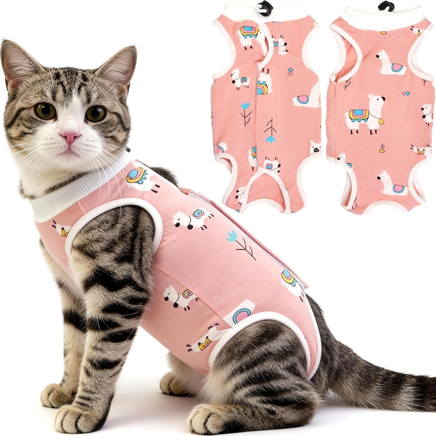 Cat Recovery Suit for Spay Abdominal Wounds, Kitten Onesie Bodysuit for Cats after Surgery, Cat Surgery Recovery Suit Female Cone of Shame Alternative for Cats anti Licking (Pink,M)