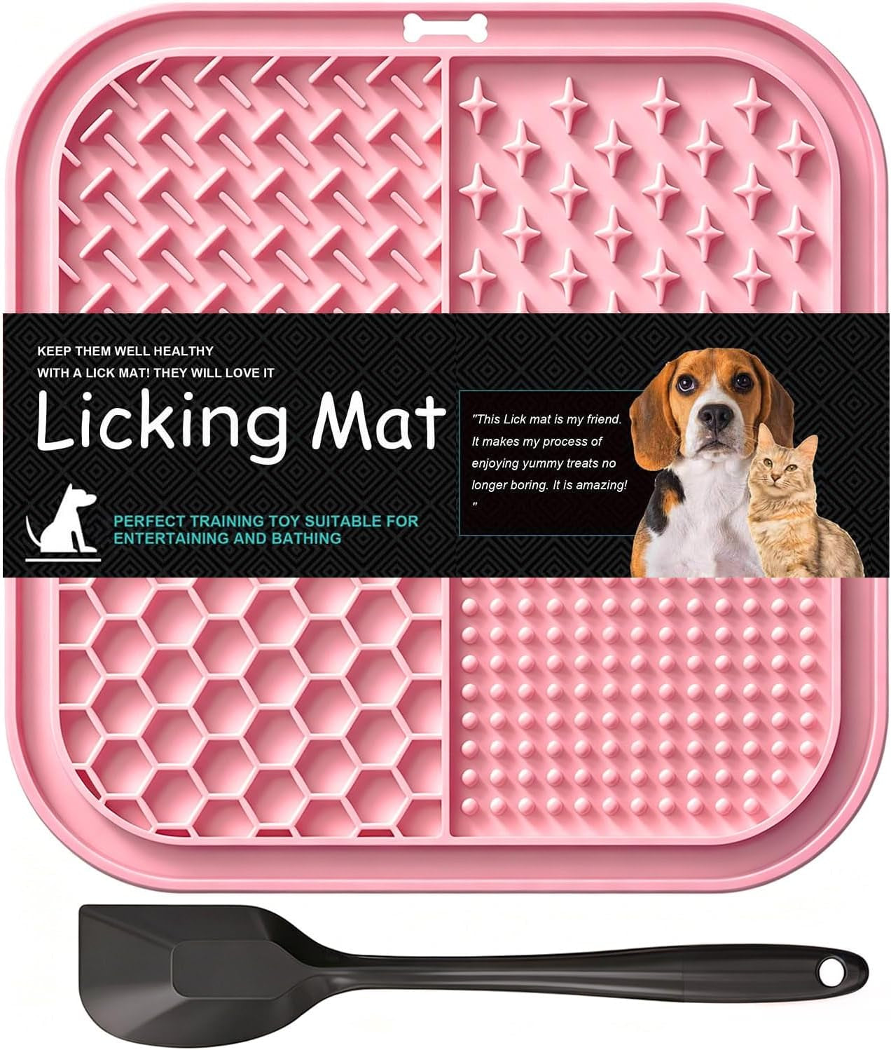 Licking Mat for Dogs & Cats with Suction Cups, 1 Pack Square Silicone Dog Slow Feeder Lick Pat for Anxiety Relief, Dog Toys to Keep Them Busy, Pets Bathing Training Grooming Mat 7.8 * 7.8 Inches
