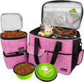 Dog Travel Bag Organizer, Pet Travel Kit with 2 Food Containers & 2 Collapsible Dog Bowls, Pet Supplies Tote with Luggage Sleeve, Weekend Road Trip Camping Essentials, Black, Medium