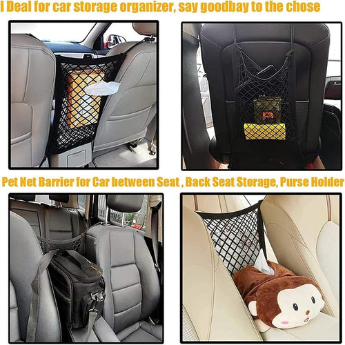 Dog Car Net Barrier Pet Barrier with Car Mesh Organizer for Dog & Child, Safety Divider with Upgraded Storage Pouch, Easy Install for Cars & Suvs