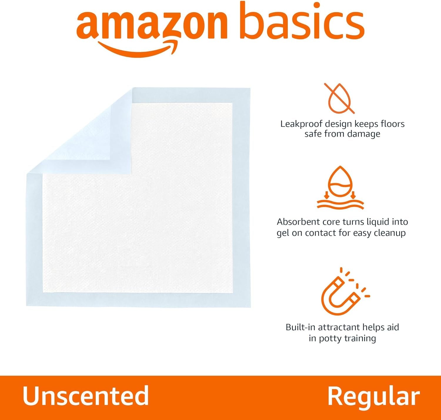 Leak-Proof Dog and Puppy Potty Training Pee Pads with Quick-Dry 5-Layer Super Absorbent Design, Regular Size 22 X 22 Inch, Blue & White, 100 Count