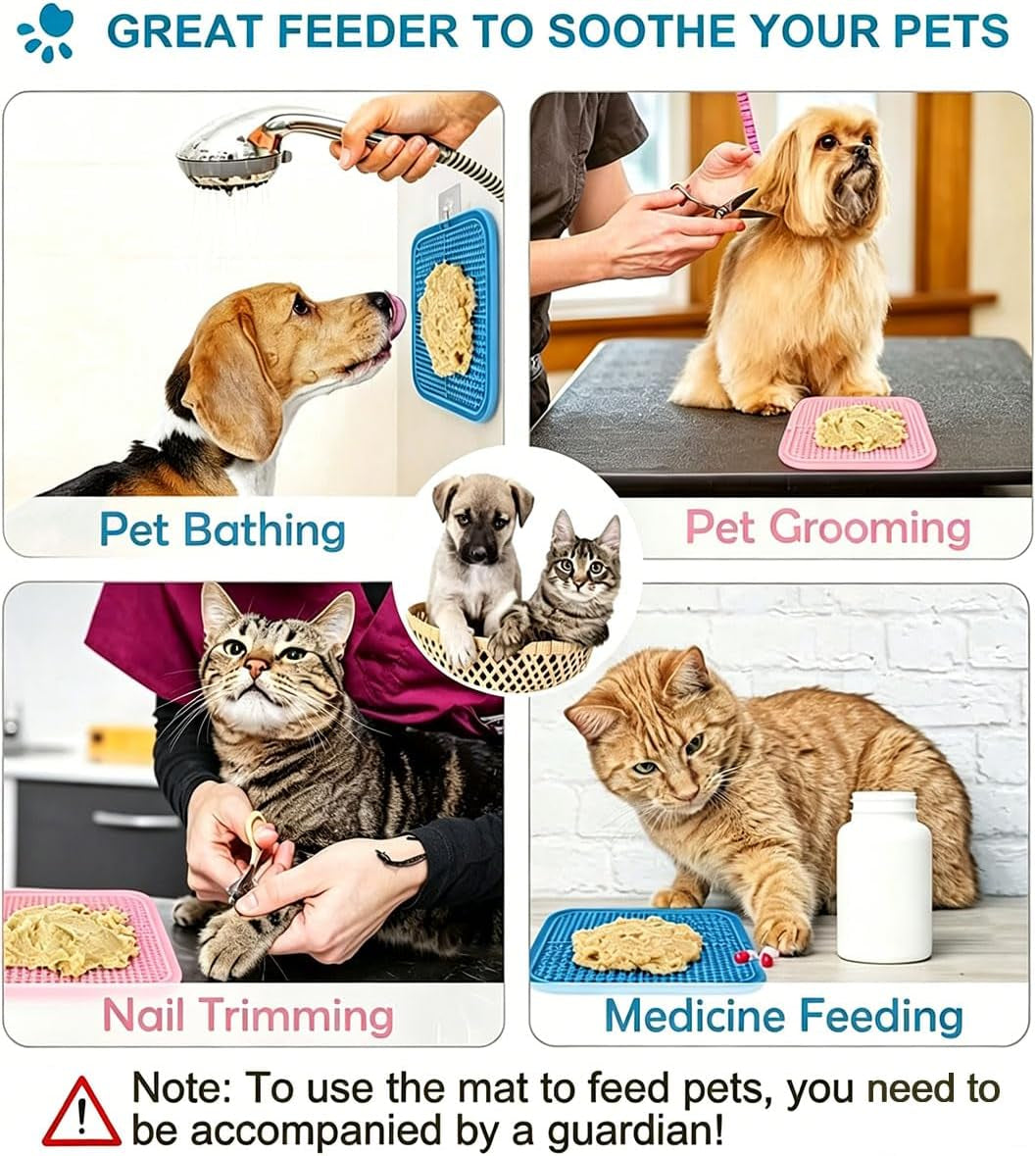 Licking Mat for Dogs & Cats with Suction Cups, 1 Pack Square Silicone Dog Slow Feeder Lick Pat for Anxiety Relief, Dog Toys to Keep Them Busy, Pets Bathing Training Grooming Mat 7.8 * 7.8 Inches