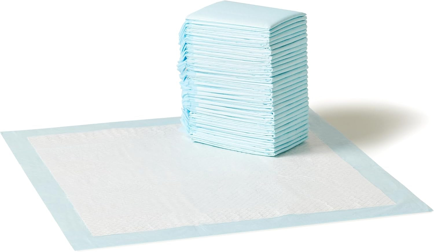 Leak-Proof Dog and Puppy Potty Training Pee Pads with Quick-Dry 5-Layer Super Absorbent Design, Regular Size 22 X 22 Inch, Blue & White, 100 Count