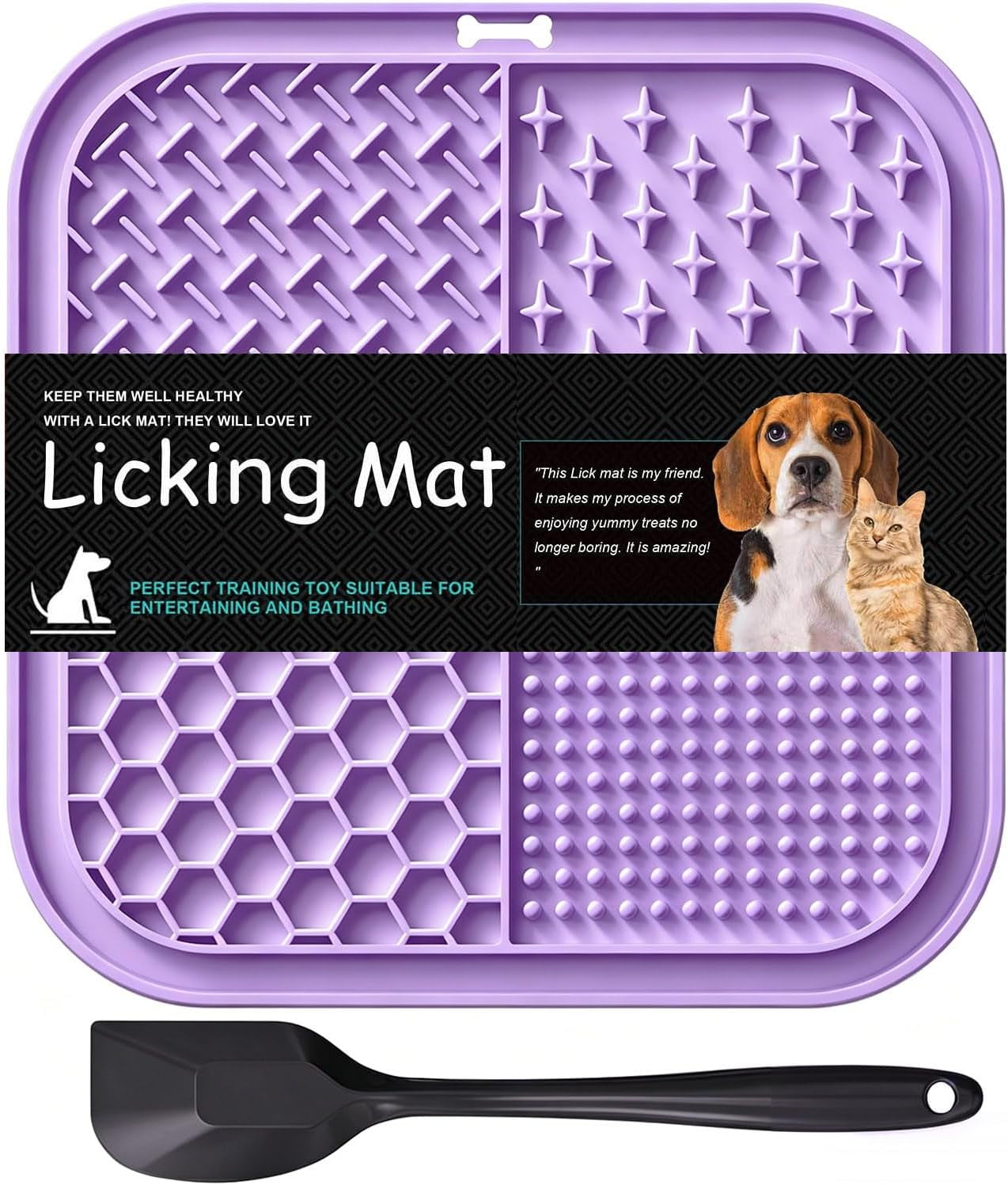 Licking Mat for Dogs & Cats with Suction Cups, 1 Pack Square Silicone Dog Slow Feeder Lick Pat for Anxiety Relief, Dog Toys to Keep Them Busy, Pets Bathing Training Grooming Mat 7.8 * 7.8 Inches