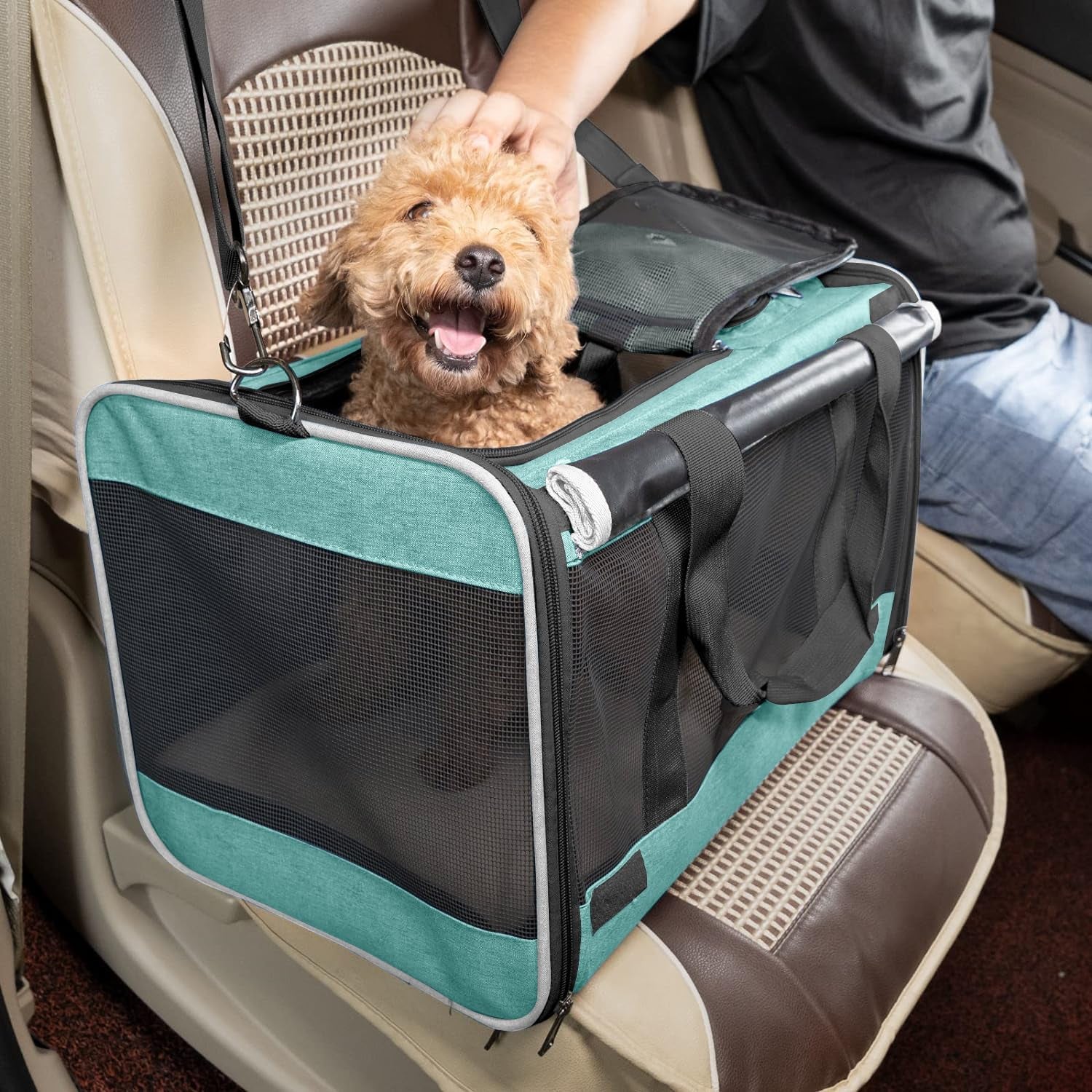 Small Dog Carrier for Puppy Yorkshire Softshell Car Transport Chihuahua Carry Cage 18-Inch Collapsible Doggie Vet Visit Crate Easy Load Roomy Pet Carrier Bag Kennel Dog Essentials Teal