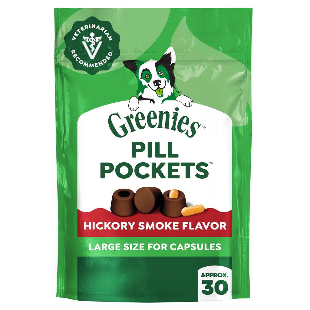 Pill Pockets for Dogs Capsule Size Natural Soft Dog Treats, Hickory Smoke Flavor, 7.9 Oz Pack (30 Treats)