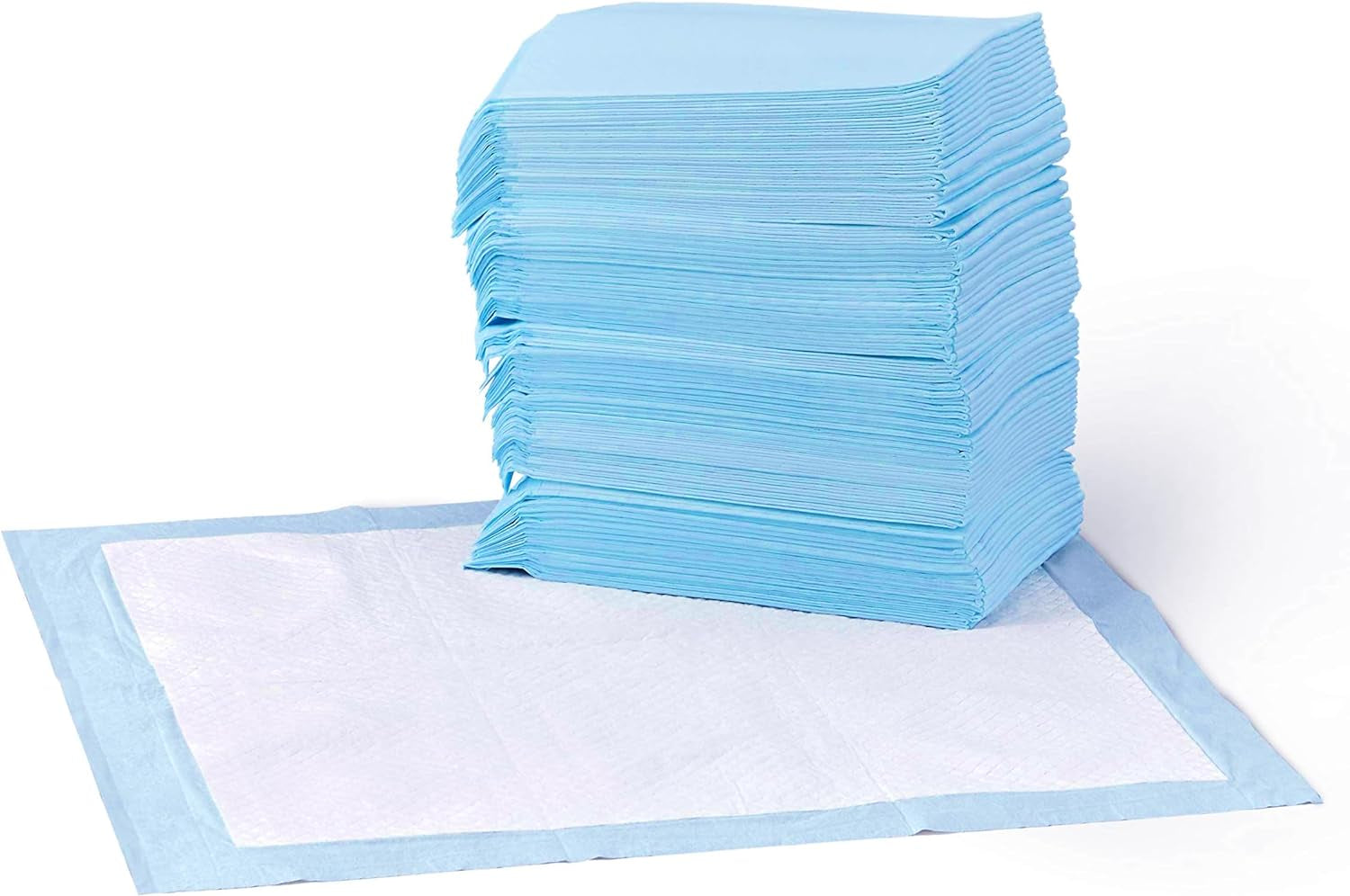 Leak-Proof Dog and Puppy Potty Training Pee Pads with Quick-Dry 5-Layer Super Absorbent Design, Regular Size 22 X 22 Inch, Blue & White, 100 Count