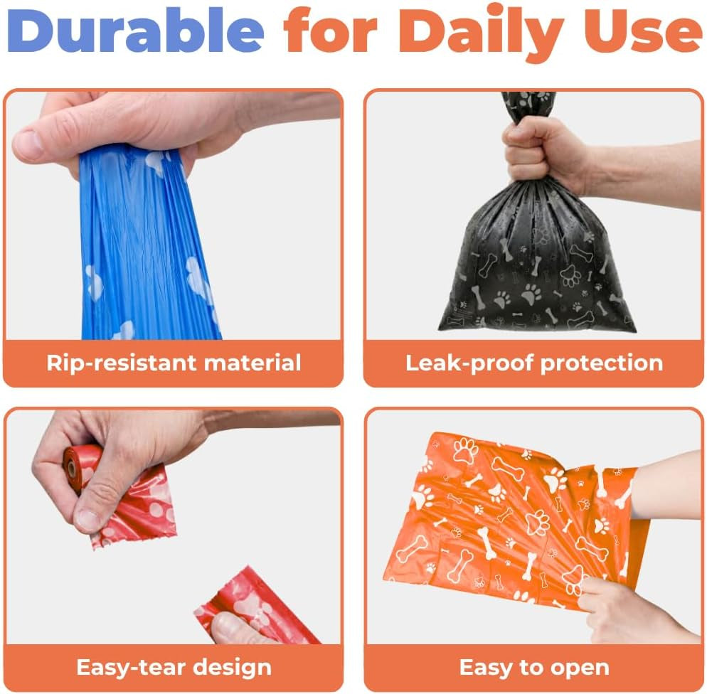 Dog Poop Bags for Waste Refuse Cleanup, Doggy Roll Replacements for Outdoor Puppy Walking and Travel, Leak Proof and Tear Resistant, Thick Plastic - Assorted, 150 Bags
