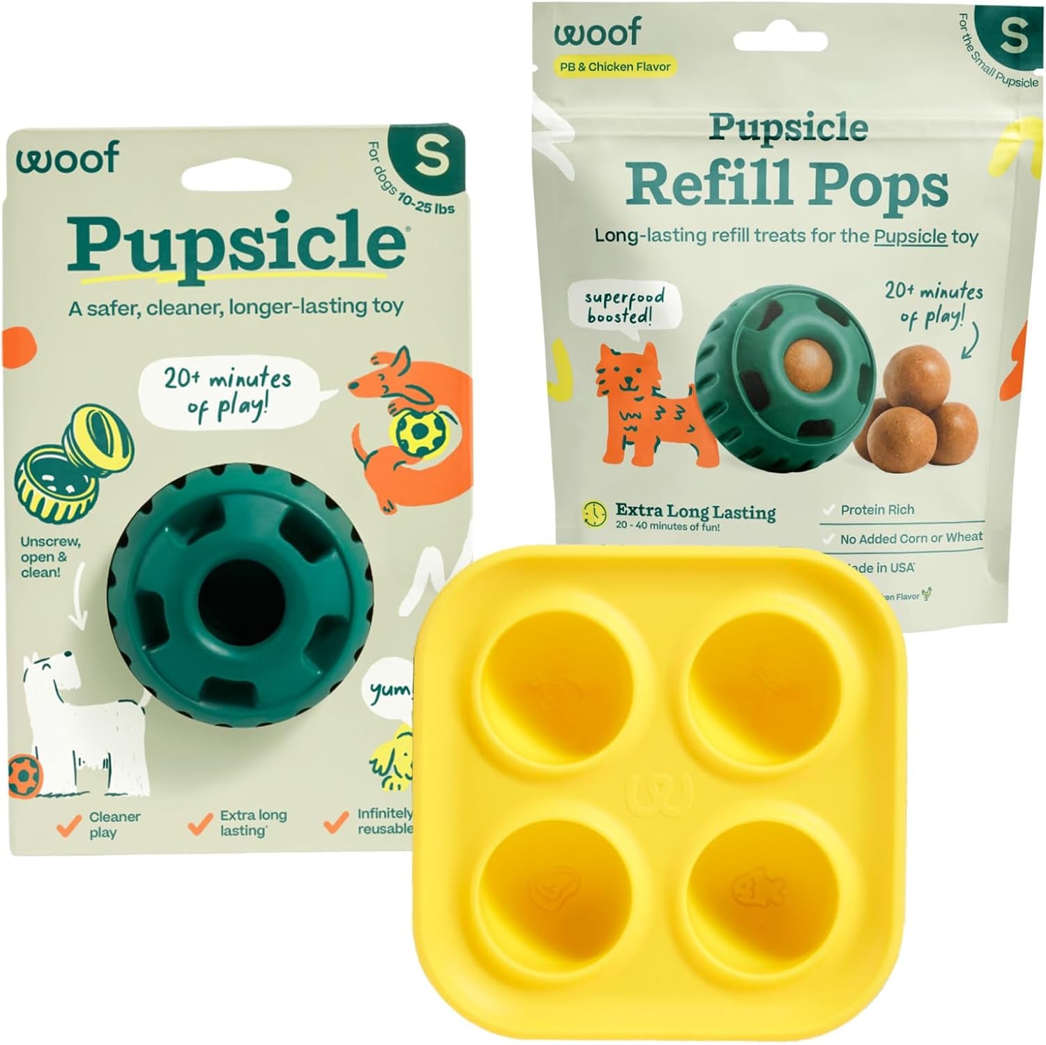 Starter Pack - Interactive Dog Ball Toy for Boredom - Dog Treat Molds Silicone - Chicken-Flavored Healthy Treats for Dogs - Pupsicle Doggy Enrichment Toy - for Large Pups - 25-75 Lbs