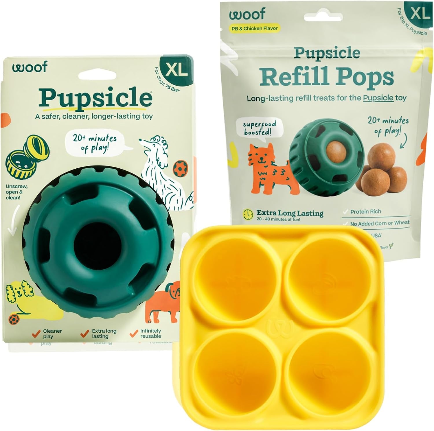 Starter Pack - Interactive Dog Ball Toy for Boredom - Dog Treat Molds Silicone - Chicken-Flavored Healthy Treats for Dogs - Pupsicle Doggy Enrichment Toy - for Large Pups - 25-75 Lbs