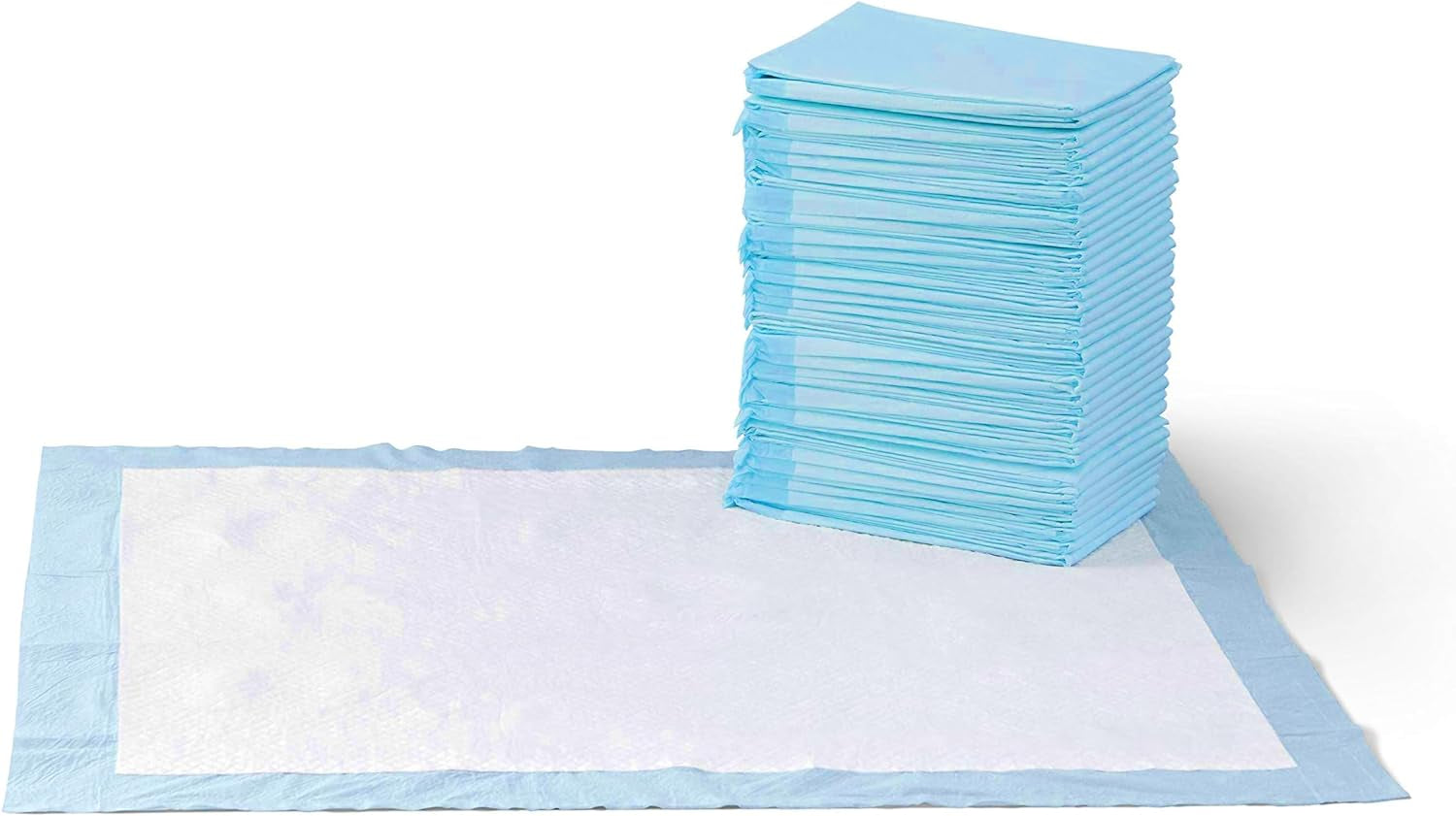 Leak-Proof Dog and Puppy Potty Training Pee Pads with Quick-Dry 5-Layer Super Absorbent Design, Regular Size 22 X 22 Inch, Blue & White, 100 Count
