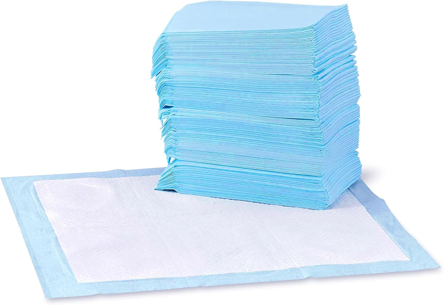 Leak-Proof Dog and Puppy Potty Training Pee Pads with Quick-Dry 5-Layer Super Absorbent Design, Regular Size 22 X 22 Inch, Blue & White, 100 Count