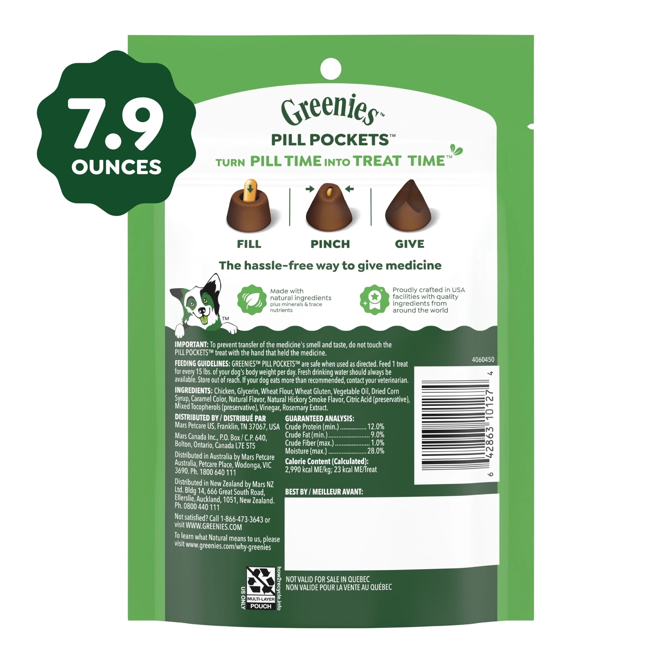 Pill Pockets for Dogs Capsule Size Natural Soft Dog Treats, Hickory Smoke Flavor, 7.9 Oz Pack (30 Treats)
