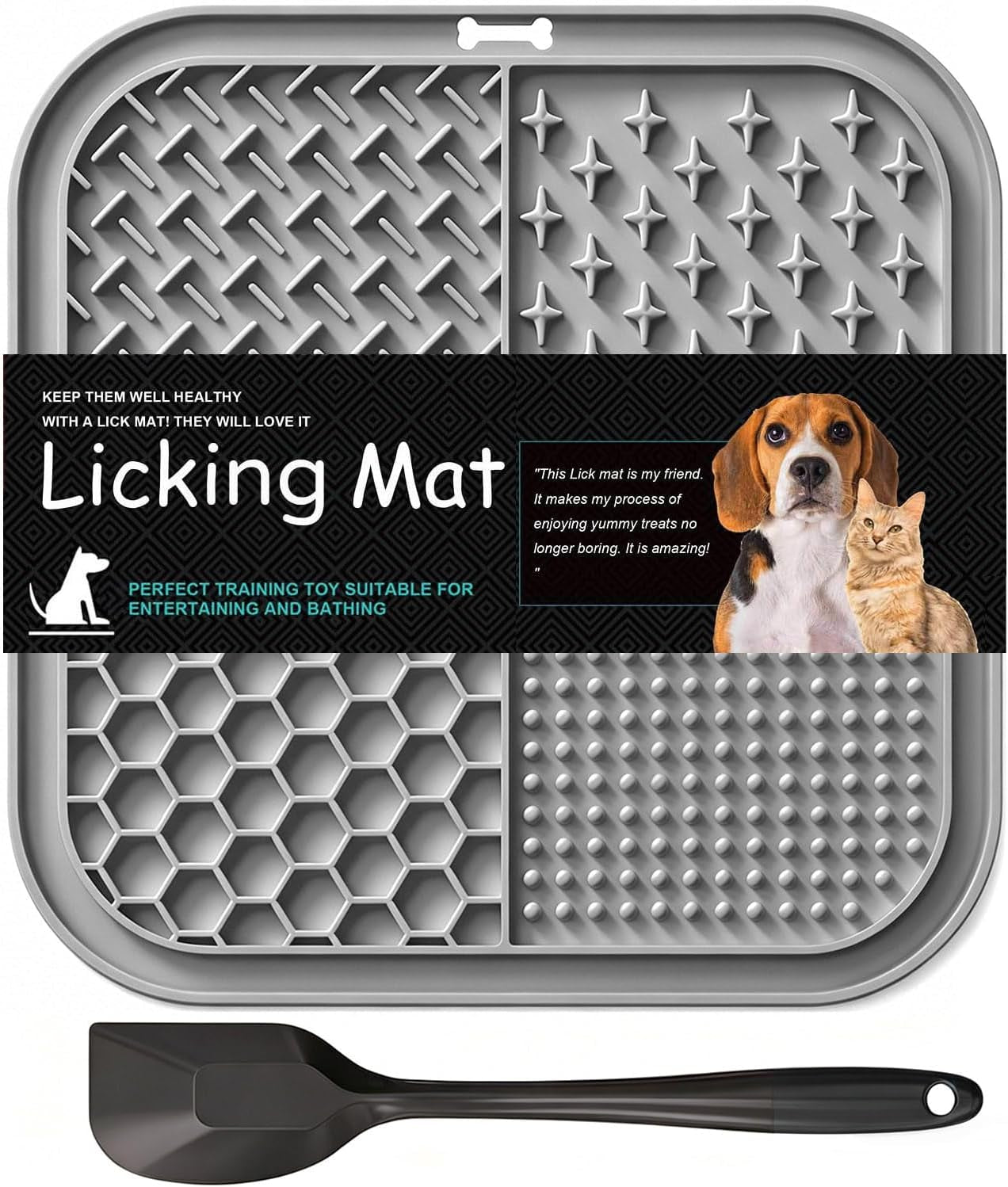 Licking Mat for Dogs & Cats with Suction Cups, 1 Pack Square Silicone Dog Slow Feeder Lick Pat for Anxiety Relief, Dog Toys to Keep Them Busy, Pets Bathing Training Grooming Mat 7.8 * 7.8 Inches
